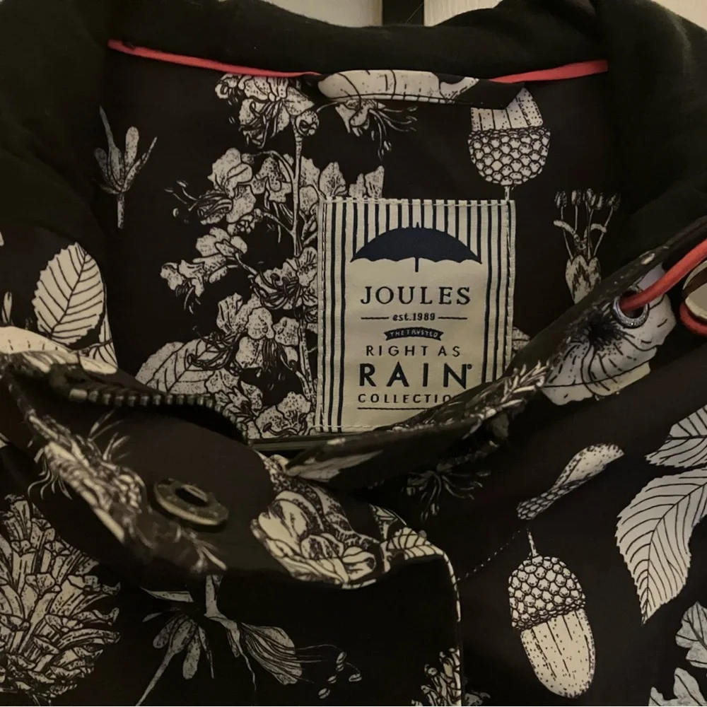 Joules Black and White Floral Rain Jacket - Picture 2 of 8
